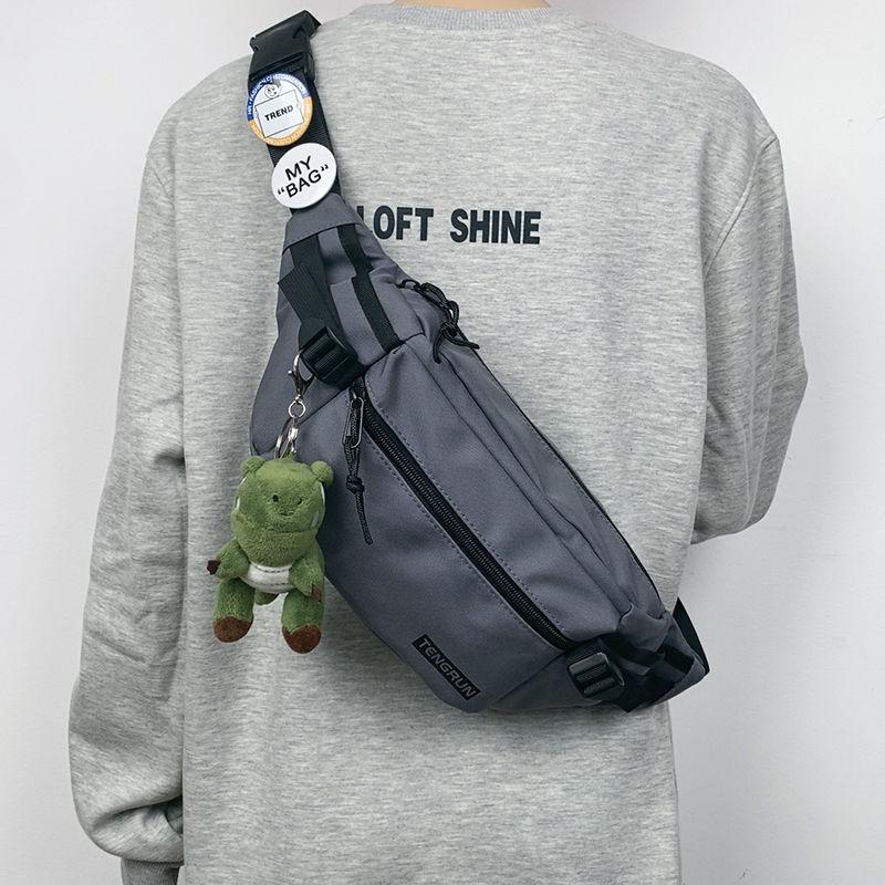 Casual Fanny Pack Japanese Simple Chest Bag Male Trend Personalized Couple Fanny Pack Sports Versatile Panda Pendant Breast Bag