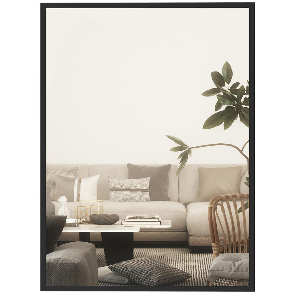 Wall Mirror, Rectangular, 76 x 101 cm, Black Wooden Frame