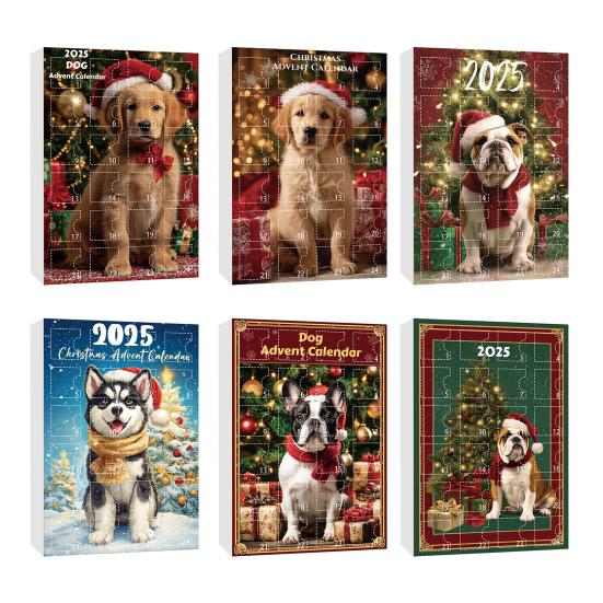 Dog Advent Calendar 2025 24Pcs 2D Dog Breeds Ornaments for Tree