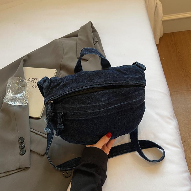 Bolso de Hombro de Mezclilla para Mujer Bolso Cruzado de Color Sólido Bolso para Teléfono Móvil
