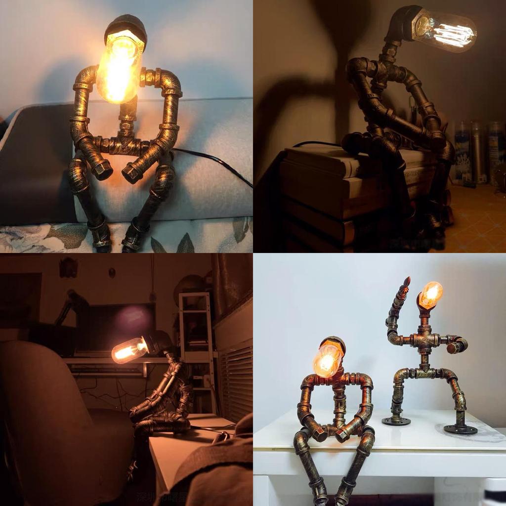 Vintage Industrial Style Water Pipe Robot Table Lamp Perfect For Coffee Bars And Desks