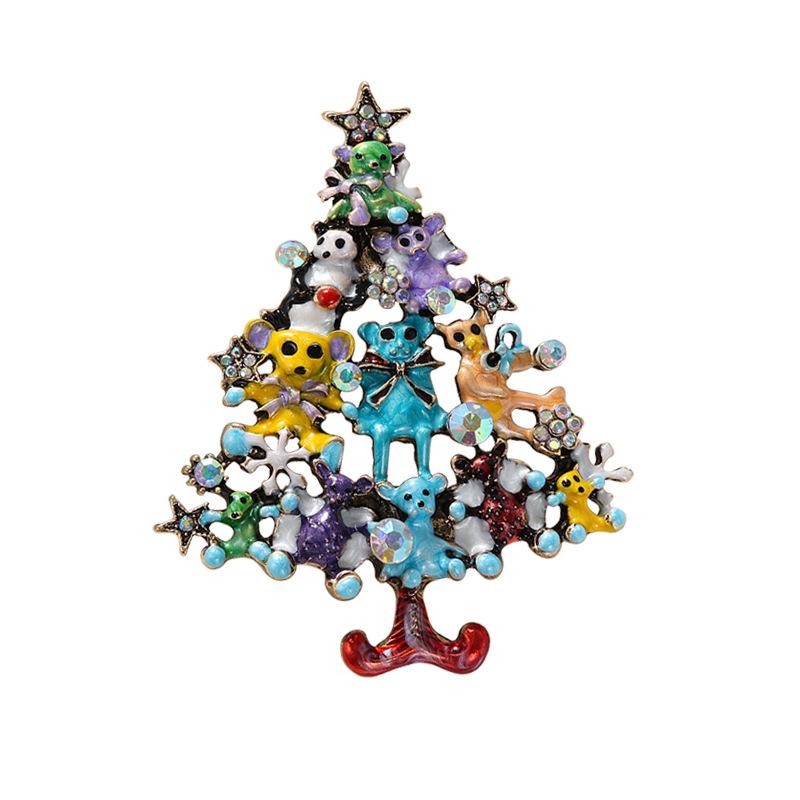 Bear Christmas Tree Zinc Cute Animal Holiday Gift Accessories Brooch