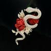 Retro Red Rose Gold Snake Brooch - High-end, Exquisite Corsage with A Touch of Unique Charm and Sparkling Rhinestones.