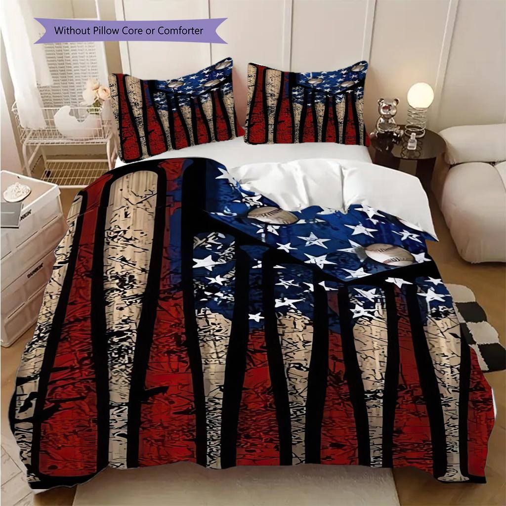 American flag, baseball, and guitar bedding, duvet cover, pillowcase, home decoration, birthday gift (1 * duvet cover+2 * pillowcase, coreless)