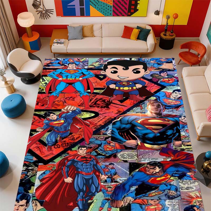 Superman superhero logo rug, suitable for bedrooms, living rooms, and home sofa decoration; large children's decorative floor