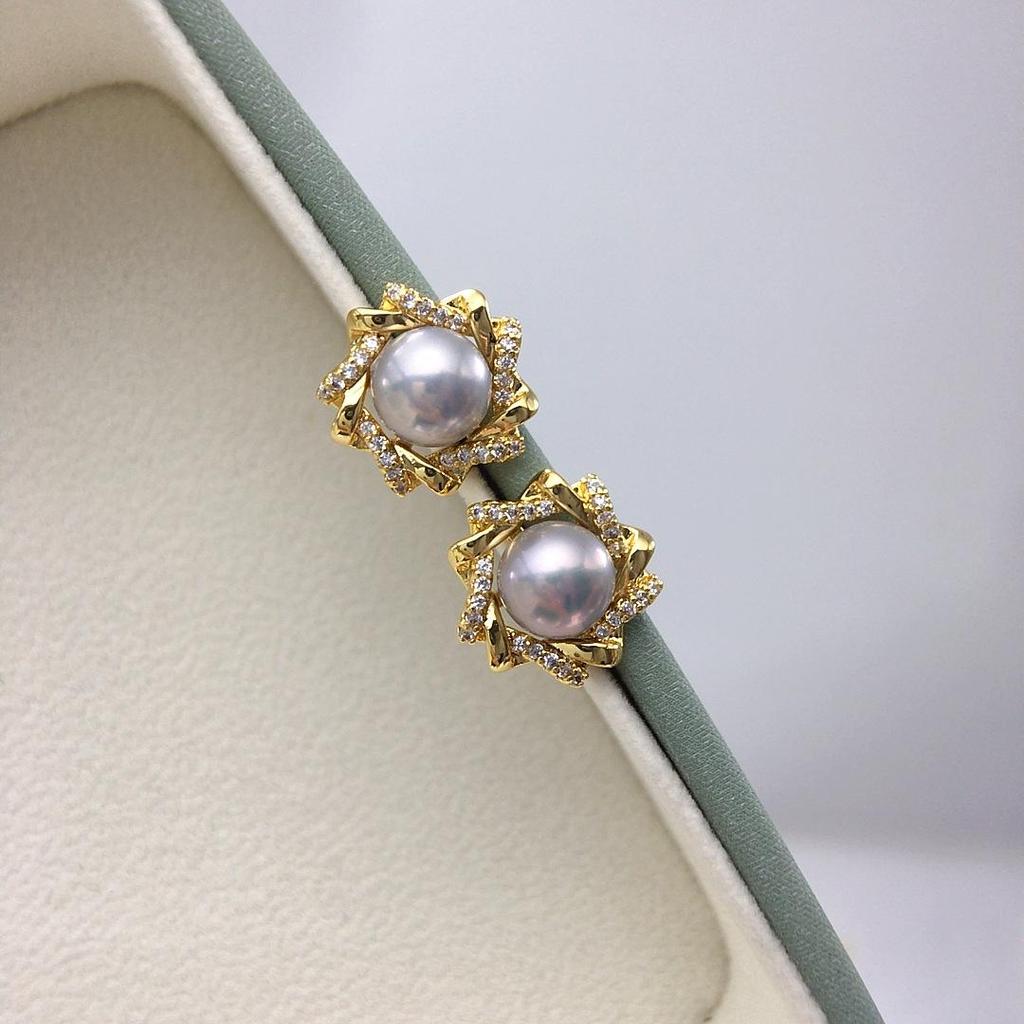 Natural Freshwater Pearl & Zircon Flower Stud Earrings for Women - Elegant, High-Quality Design