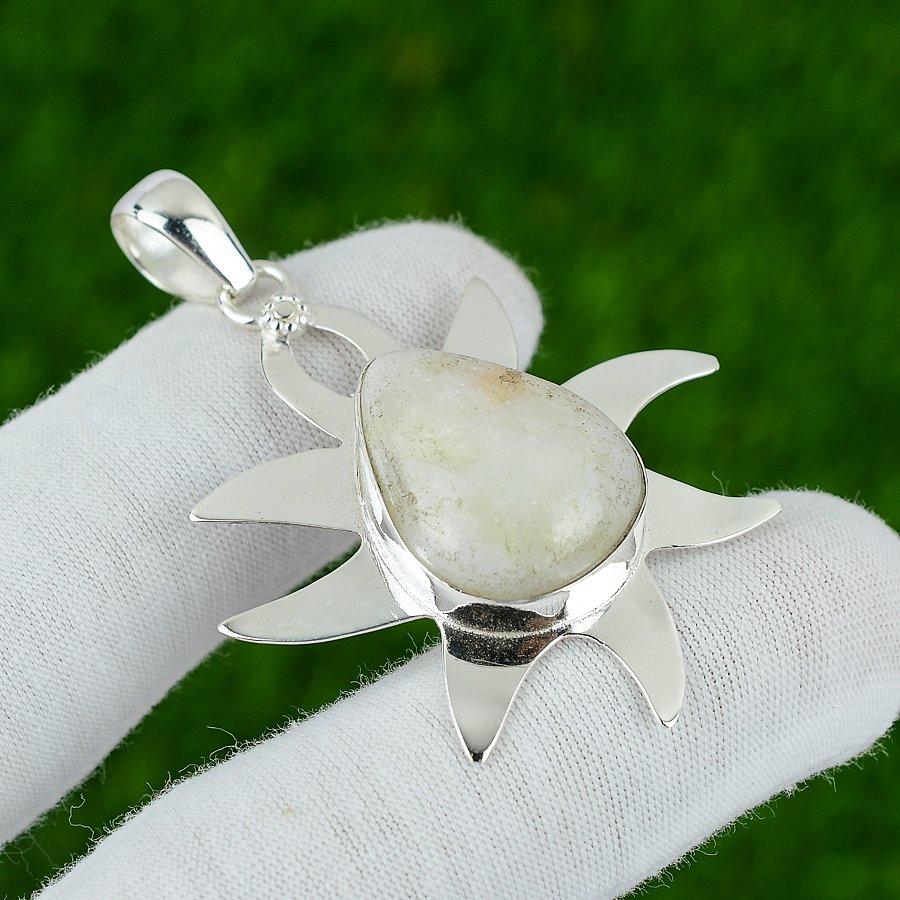 Natural White Quartz Gemstone Jewelry 925 Sterling Silver Pendant For Girls