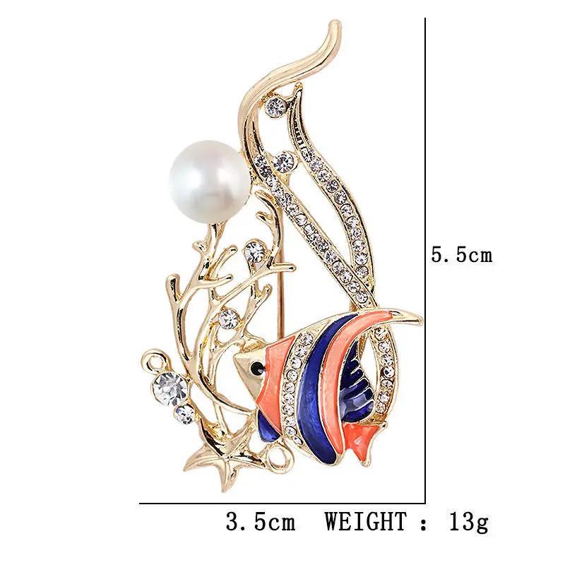 Mode Tropenfisch Exquisite Abzeichen Schnalle Elegant Kristall Emaille Meer