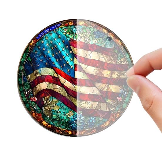 4 Temmuz Yurtsever Amerikan Bayrağı Güneşlik, Akrilik Vitray Tarzı Pencere Asma Dekorasyonu, Bağımsızlık için Mavi Beyaz Kırmızı Güneşlik Paneli