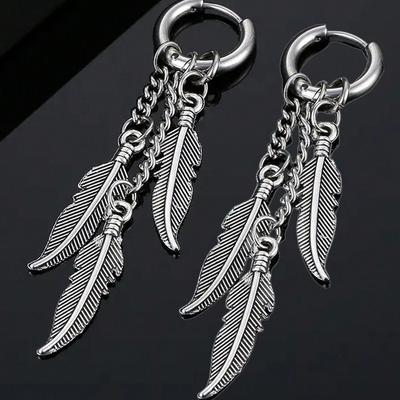 Zarif Tüy Sarkıt Küpeler Hipoalerjenik Paslanmaz Çelik Boho Takı Yaprak Zincir Uzun Püskül Halkalı Küpe Punk Gotik Kulak Mükemmel