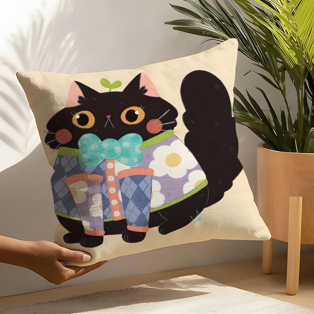 Cute Cat Illustrations Pillow Case Home Living Room Decoration Linen Pillowcover Pillow Cases Cushion Cover