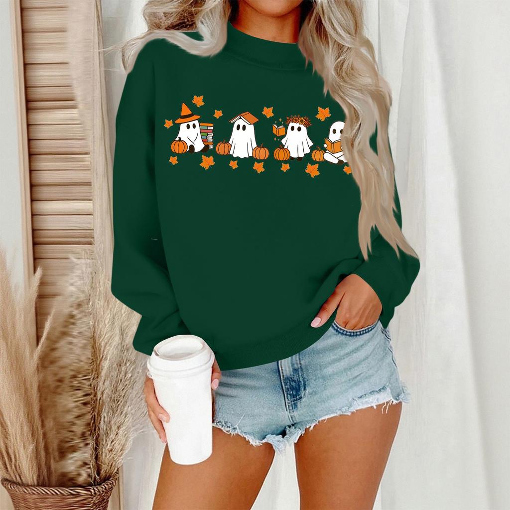 Women's Casual Fashion Round Neck Long Sleeve Halloween Printed Sweatshirt