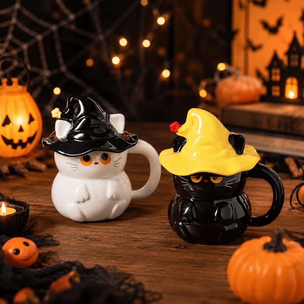Unisex Creative Ceramic Ghost Cat Mug with Lid Cute Cartoon Cat Mug 450ml Milk Cup Breakfast Mug