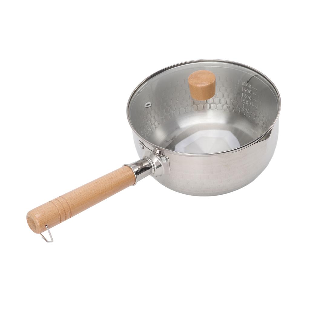 Japanese Saucepan Non Stick 20cm Diameter with Lid Wooden Handle Stainless Steel Milk Soup Pot for Home Kitchen