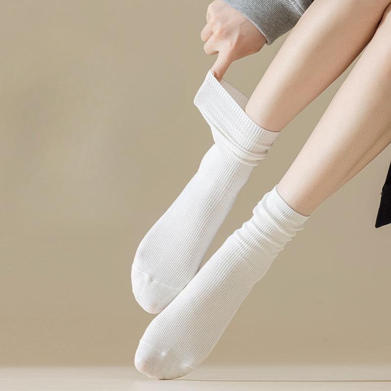 Women's Double-needle Skinny Mid-calf Socks, Sweat-absorbing Thin Breathable Women's Socks, Summer Black and White Socks, Cotton Socks