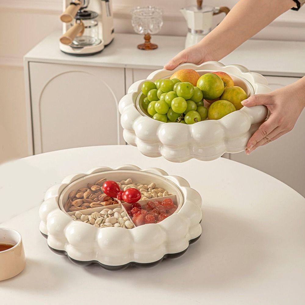 Divided Rotatable Fruit Platter Large Capacity Snack Storage Box Candy Nut Serving Tray  Kitchen