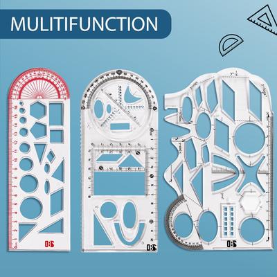 Multifunktionales Geometrie-Funktionslineal-Set Mathematik Zeichenvorlage Messwerkzeug für Schüler Schule Bürobedarf