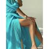 Spring Summer New Solid Color Sexy Slit Puff Sleeve Tie Waist Elegant Dress For Women European American Style