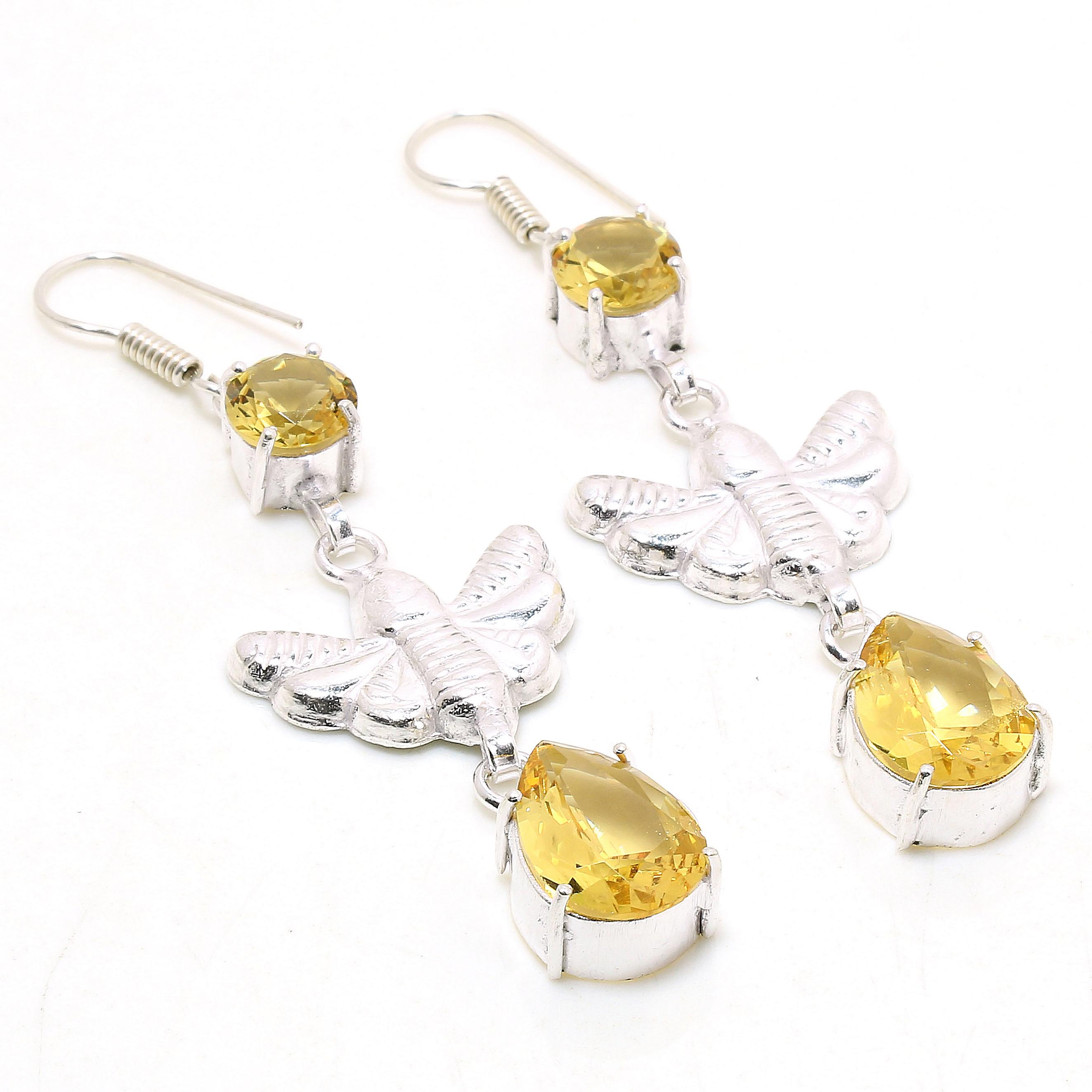

Lemon Topaz Gemstone Handmade Ethnic Drop Dangle Jewelry Earrings 2.50 Q1U19