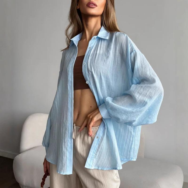 Casual Fashion Loose Women Shirts Long Sleeve Basic Office Blouse Sweet Spring Summer Tops Simple Solid Color Women's Clothing