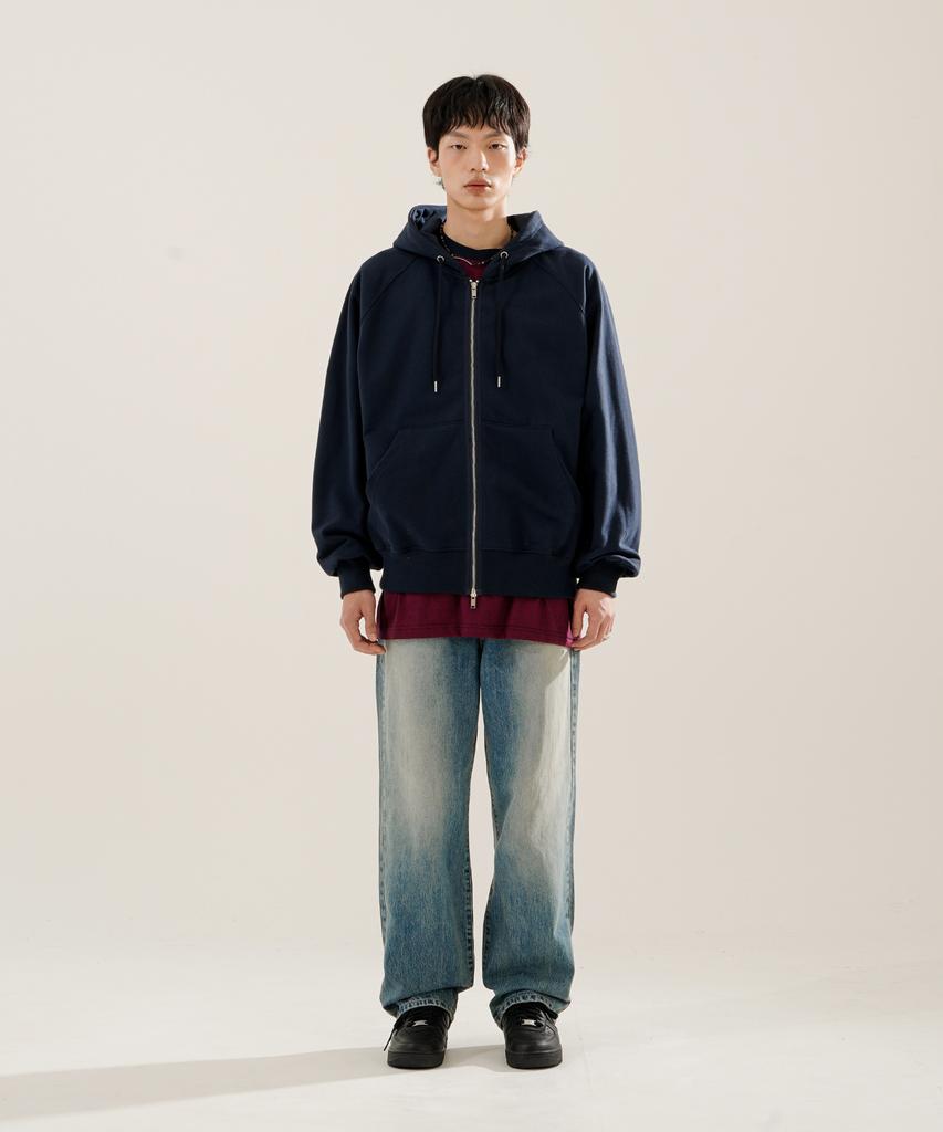 Jemut Luna Raglan Balloon Zip-Up Hoodie Navy Kjhd2613