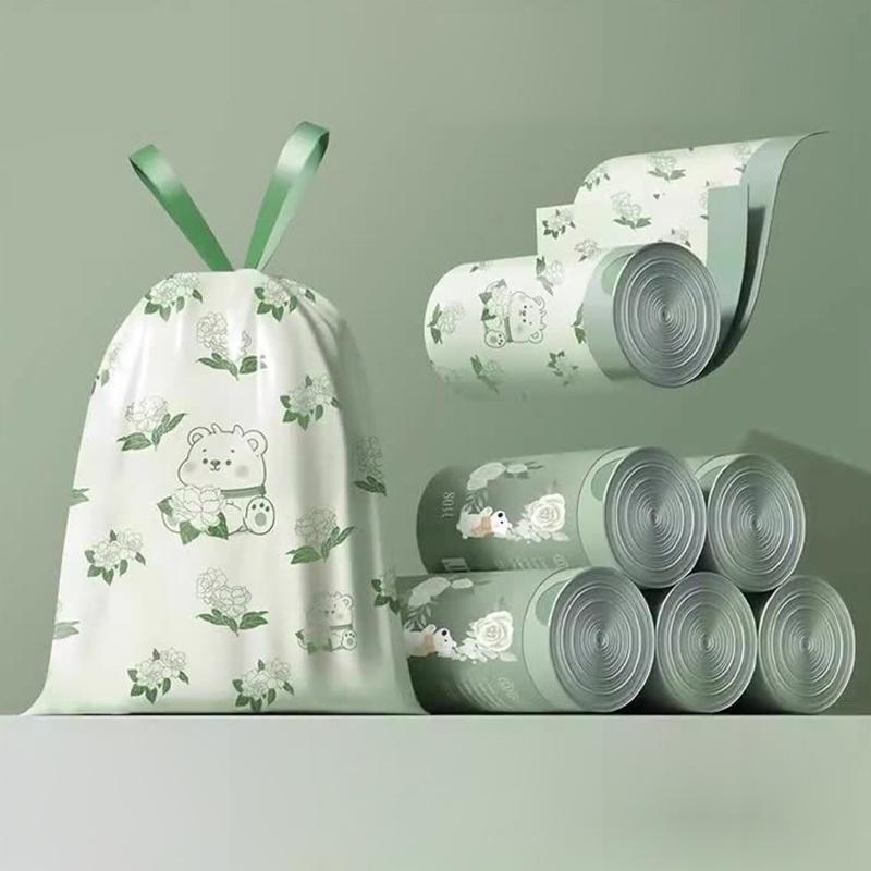 10/50/100Pcs Printed Thickened Portable Garbage Bag Cartoon Home Kitchen Bathroom Disposable Drawstring Garbage Bag