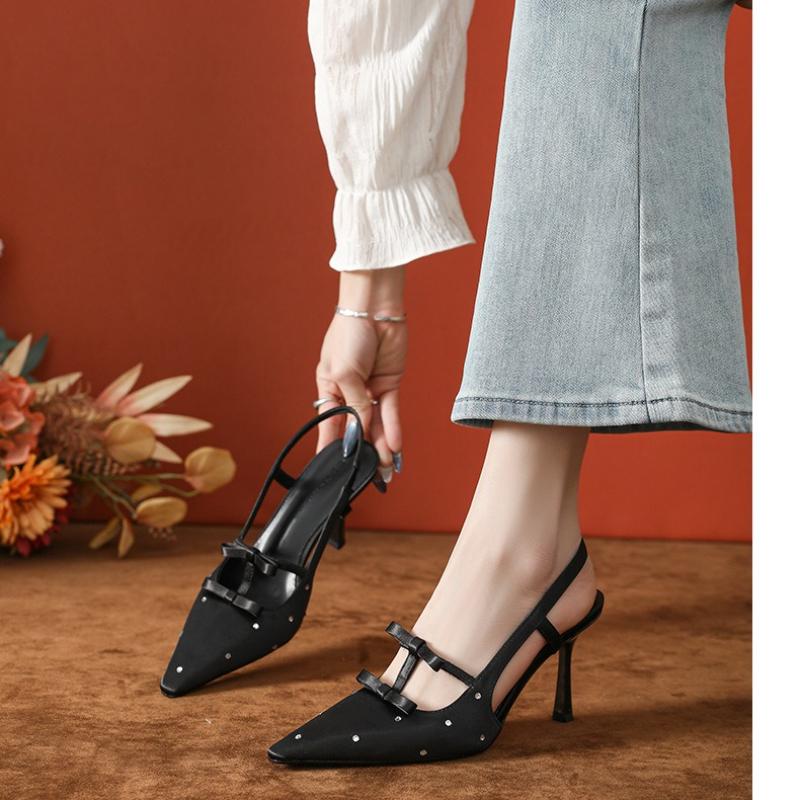 Fashion Sexy Red High Heels Diamond Rhinestone Polka Dots Pointed Toe French Style Sandals Women's Open Toe Summer Shoes