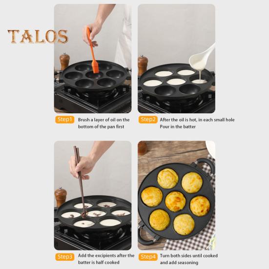 7 Gaats Kook Cake Pan Gladde Omelet Pan Anti-aanbak Koekenpan voor Octopusballen Ontbijt Omelet Maker