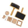 Knitting Measure Tool Set Wool Blending Board Carding Brush Set Wooden Yarn Ruler Density Ruler Angle Meter Brush Chain Set