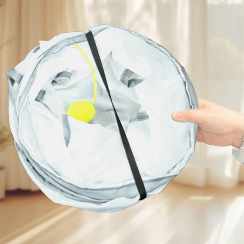White Cat Tunnel Indoor Play Tube Fun Tunnel for Cats Small Pets Collapsible Muliti-Way with Play Ball Interactive Pet Playhouse