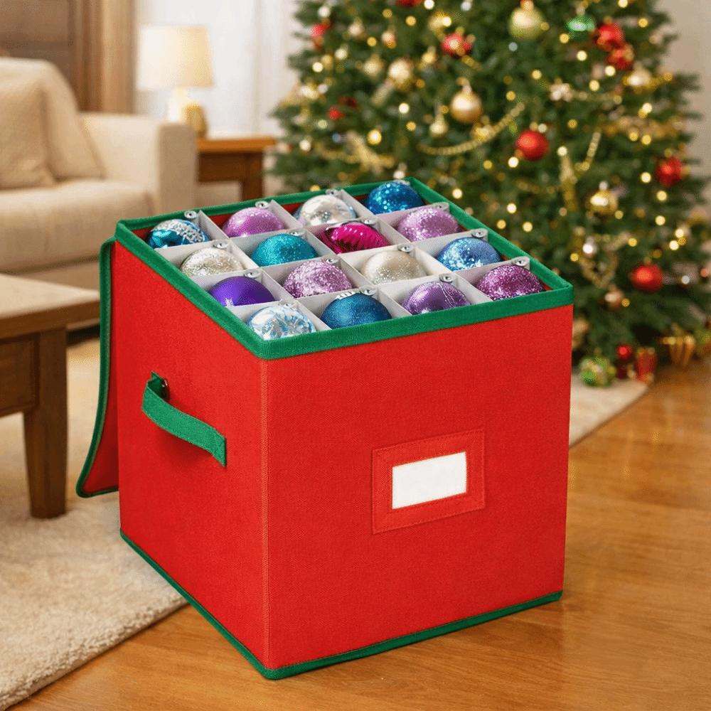 64 Grids Christmas Ball Storage Box Large Capacity Folding Ornament Storage Box Zipper Closure with Dividers Gift Storage Box
