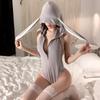Anime Içi Boş Tulum Üniforma Kawaii Lingerie Seksi Kadın Pijama Cosplay Tavşan Kız Bodysuit Derin V Günaha Saf Tavşan Kulak