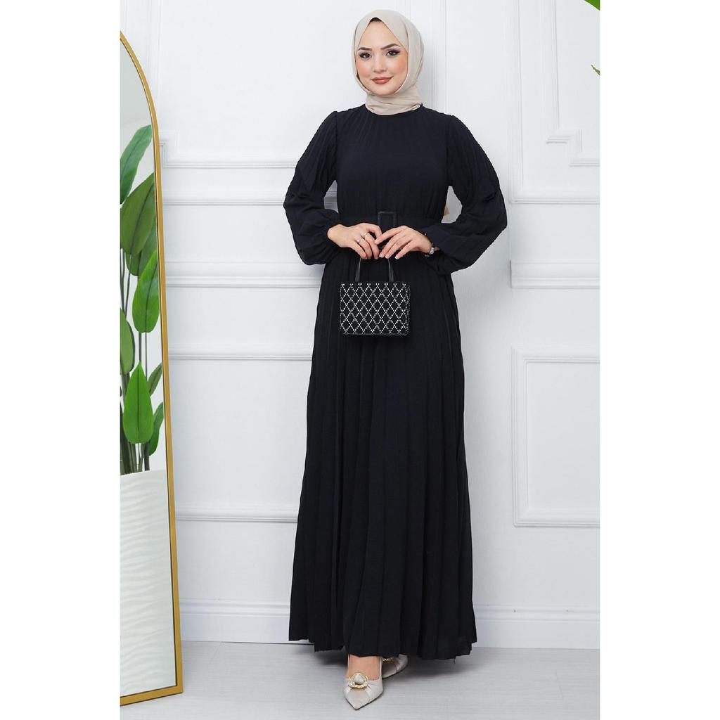 Belted Pleated Aerobin Dress Khaki Hm2339