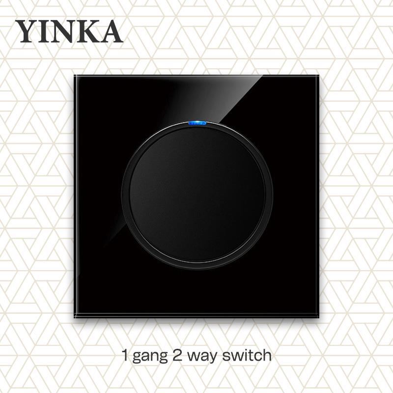 YINKA Tempered Glass 1/2/3/4 Gang 1/2 Way On / Off Wall Light Switch LED Indicator FR EU Standard Universal Home Socket