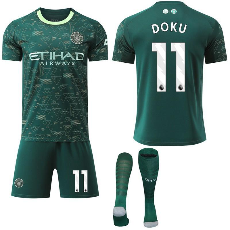 2025-26 Manchester City Tři Venkovní Zelená 47 Fudendoku Fotbalový Dres Trávový Dres Ne. 9 Harland Set