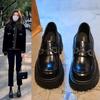 Raised thick-soled bright leather women's 2026 autumn new metal rhinestone muffin single shoes British style small leather shoes