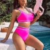 Bikini de Color Sólido de Cintura Alta para Mujer Traje de Dos Piezas Ropa de Playa Multicolor