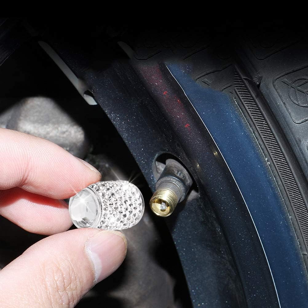 Bling Tire Valve Caps, 4 Pack Handmade Crystal Rhinestone Tire Caps Universal Bling Car Accessories for Women Dustproof Bling Valve Stem Caps Cover