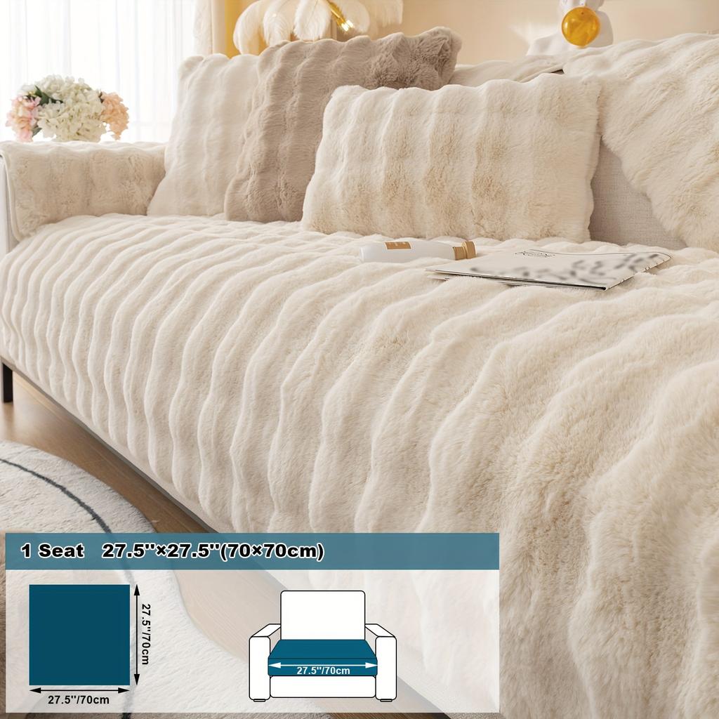 1pc Imitation Rabbit Plush Sofa Cushion, Fuzzy Non Slip Sofa Slipcover, Furniture Protector, For Bedroom Office Living Room Decor