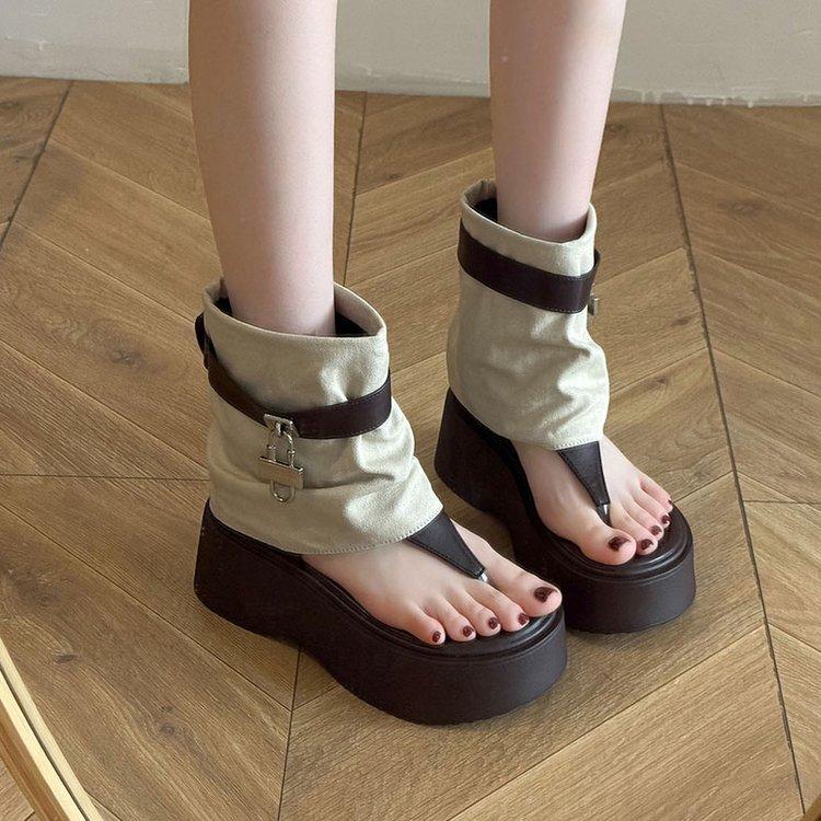 Fashion Women's Fashion Platform Trousers Cool Boots Women's Herringbone Toe Roman Sandals Small Stacks Out Short Boots Sandalias Mujer