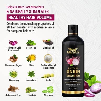 Udaun Zwiebelshampoo für Haarwachstum & Haarausfallkontrolle mit Schwarzkümmelöl, Sulfat- & Parabenfrei, 2er-Pack