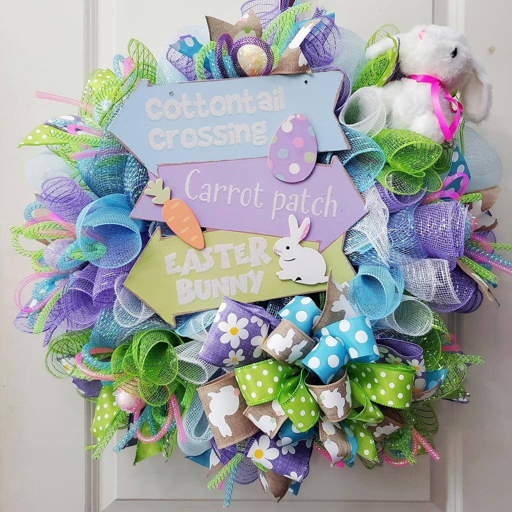 YYCRAFT 75 Yards Mesh Tube for Craft Deco Flex for Wreaths Cyberlox CRIN Crafts 8mm 3/8-Inch Easter Day,5 Colors