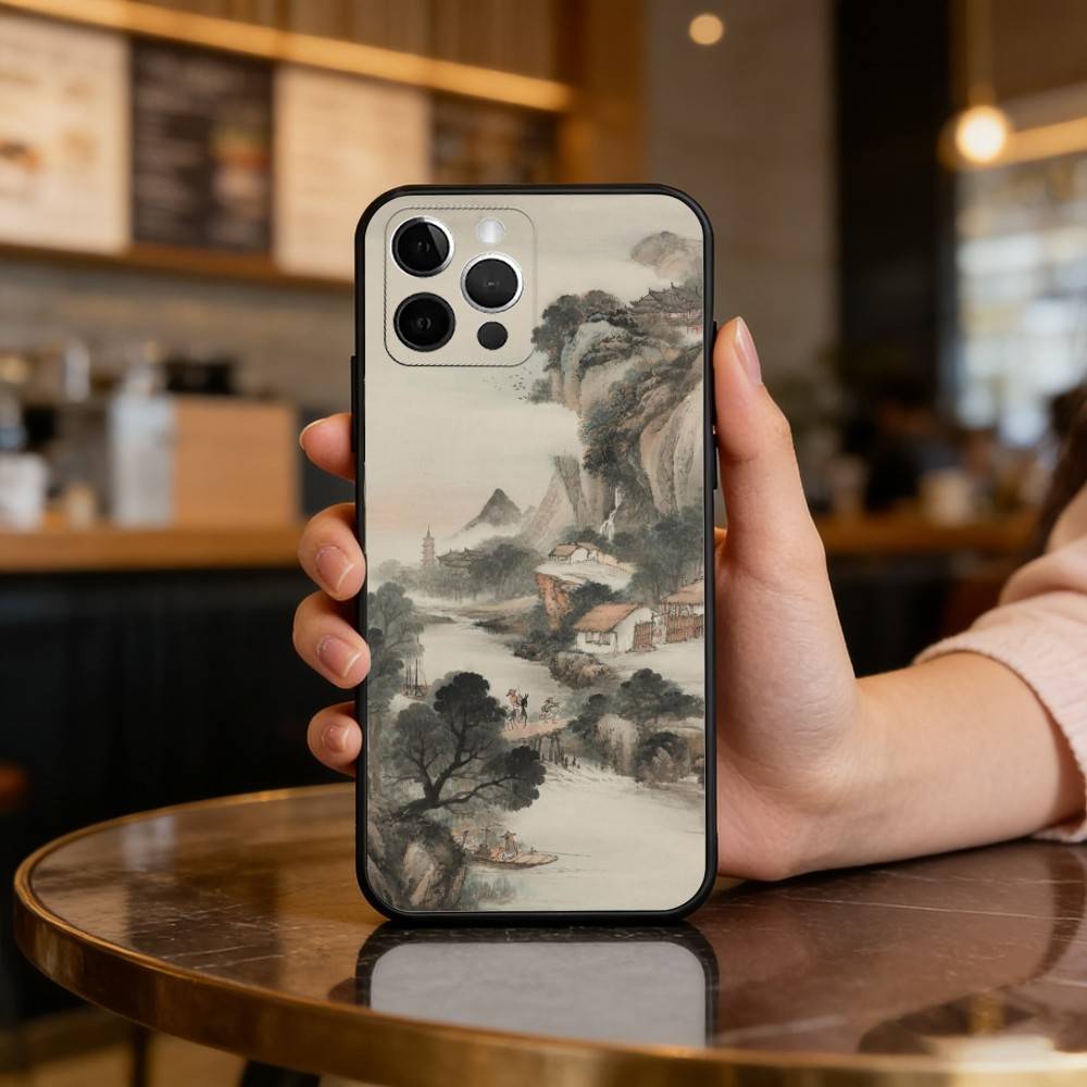 C-Chinese S-Style A-Art Soft Silicone Black Cover,Phone Case For iPhone 17,16,15,14,13,12,11 Plus,Pro Max,XS