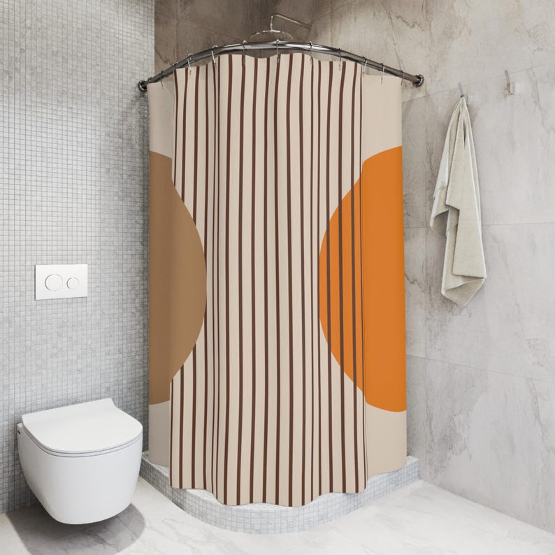 Mid-Century Modern Boho Shower Curtain - Geometric Abstract Art, Home & Bathroom Decor, Cottagecore Style
