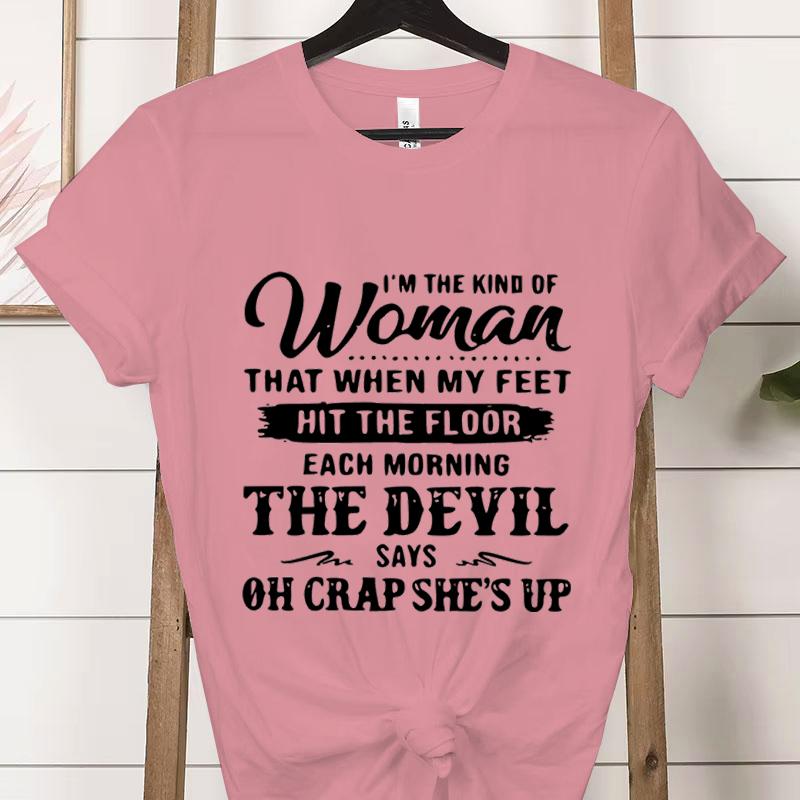 Soy el Tipo de Mujer Moda Camisetas para Mujer Casual Manga Corta El Diablo Dice Oh Mierda Está Despierta Camiseta Gráfica Ropa