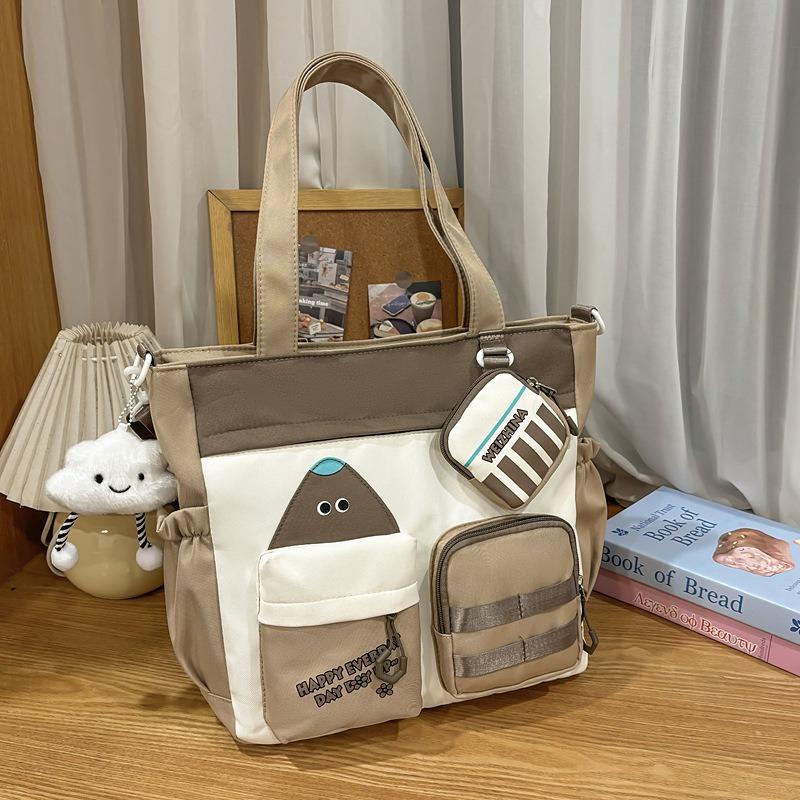 Portable Contrasting Color Retro Tote Bag, Student Class Tutoring Commuter Bag, Large Capacity Niche One-shoulder Messenger Bag