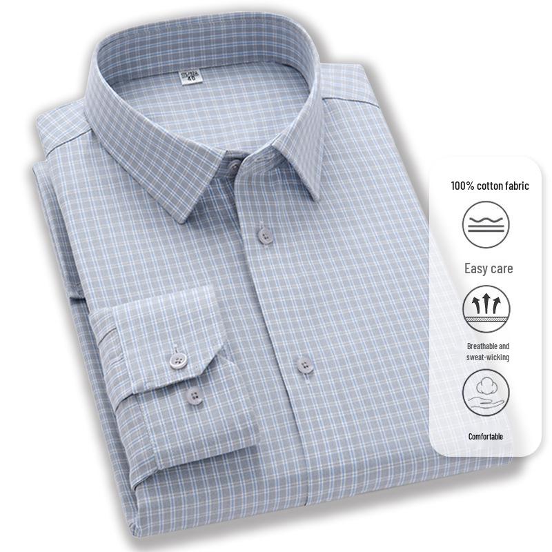 Men's Non-Iron Long Sleeve Cotton Shirt: Business Casual Solid & Stripe