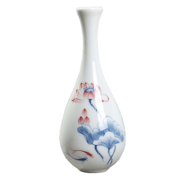Hand Painted Ceramic Vase Zen Guanyin Bottle Chinese Style Buddha Altar Decoration Blue Glaze