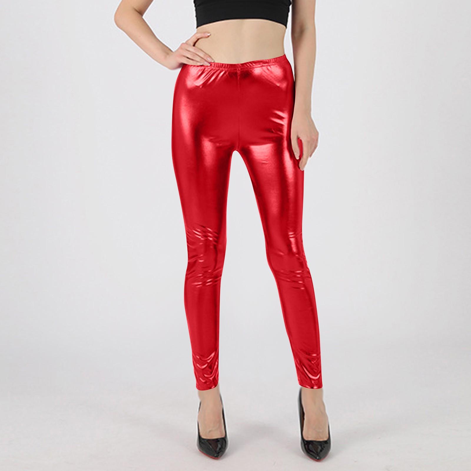 

Женские блестящие облегающие леггинсы с высокой талией, модные эластичные талии, узкие брюки длиной девять четвертей XXL