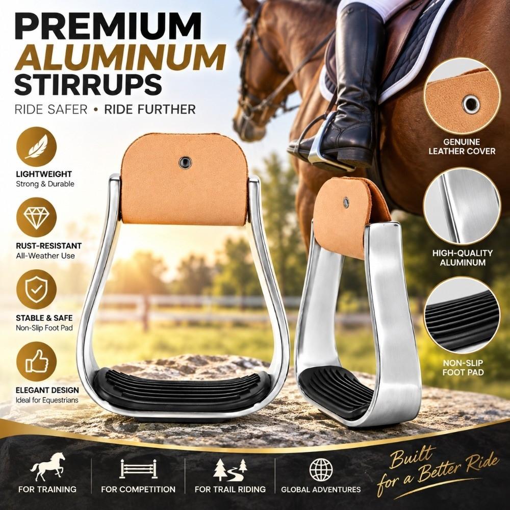 2pcs Silver Western Stirrups Rubber Anti-Skid Pad Cushioned Stirrups Aluminum Stirrups Stepping On